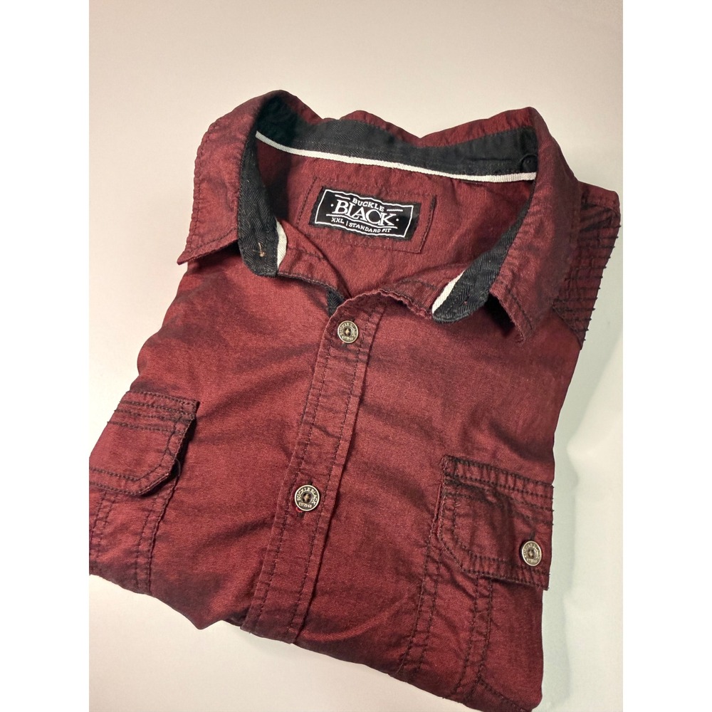 Buckle Black Mens XXL Burgundy Button Down Shirt BB2628 Long Sleeve Maroon